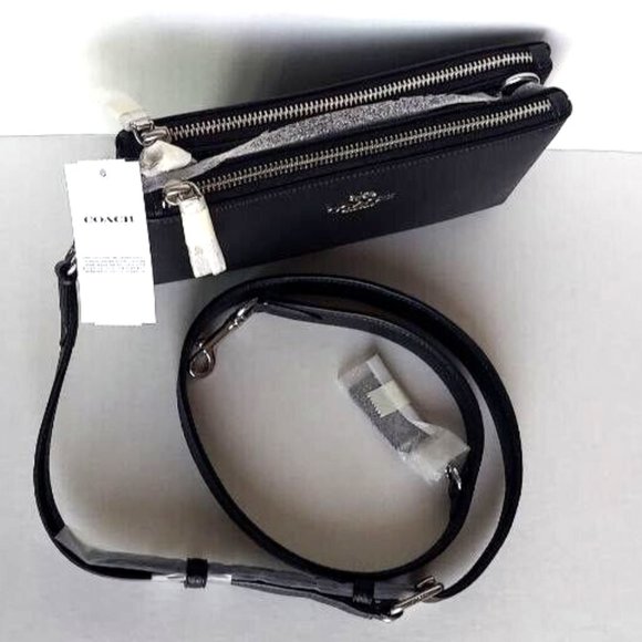 NWT Coach CJ789 Double Zip Crossbody in Refine Pebble Leather Clutch in Black - Picture 10 of 16